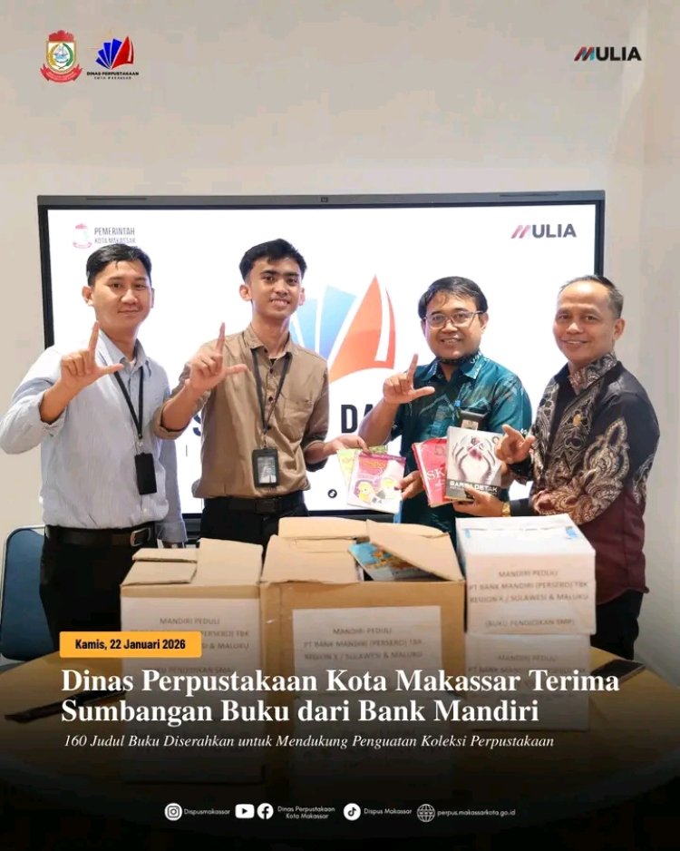 Dinas Perpustakaan Makassar Terima Sumbangan Buku dari Bank Mandiri Region X Sulawesi dan Maluku