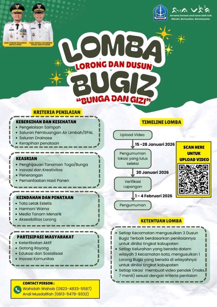 Pemkab Bone Gelar Lomba Lorong dan Dusun Bugiz, Dorong Lingkungan Bersih dan Gizi Berbasis Warga