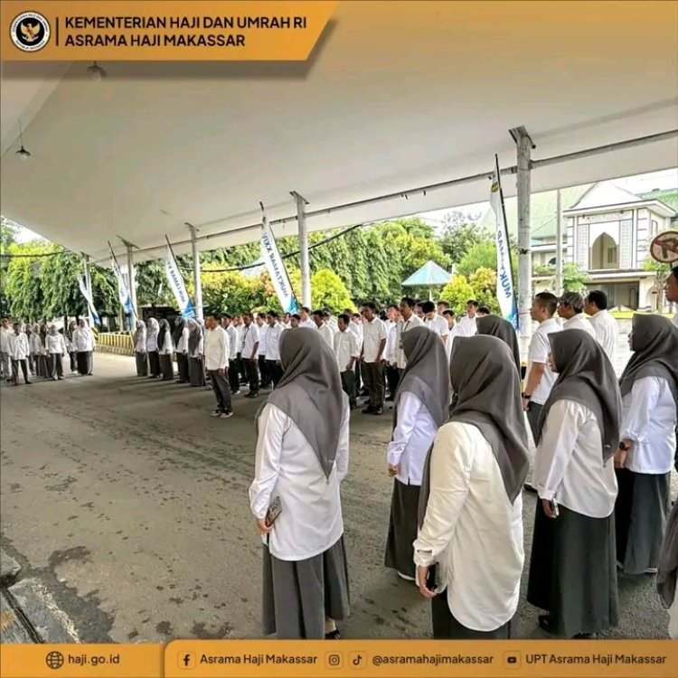 Perkuat Koordinasi dan Soliditas Unit Kerja Kantor Wilayah Kemenhan Haji Kota Makassar Apel Gabungan 