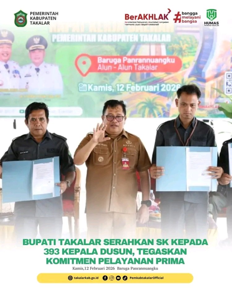 Bupati Takalar Serahkan SK kepada 393 Kepala Dusun, Tegaskan Komitmen Pelayanan Prima